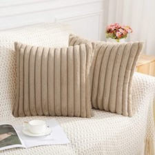Faux Fur Plush Throw Pillow Covers 18x18 Set of 2 - Luxury 18X18-Inch Khaki