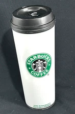 STARBUCKS Coffee White Black Mermaid Travel Mug 16oz Tumbler 2007