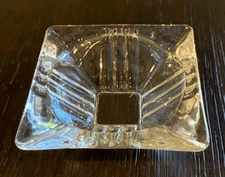 Vintage Art Deco Clear Glass Ashtray 3 1/2" Square with Circle Ribbed Small