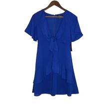 Lulus NWT Jewell Royal Blue Tie Front Ruffled Skater Mini Dress Size Small