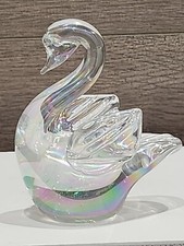 Vintage Mid Century Modern Iridescent Glass Swan Paperweight Decoration 4  
