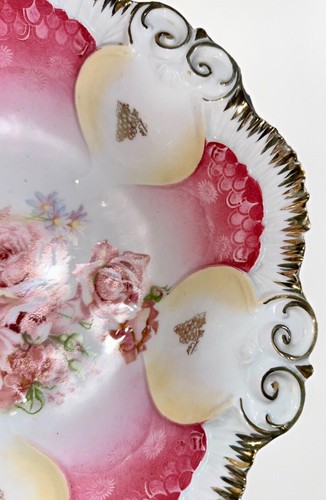 RS Prussia Serving Bowl Lush Pink Roses Gold Gilt Grape Bunches Transfer 10 5/8" - Picture 3 of 9