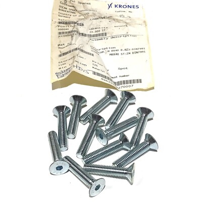 * (12) NEW KRONES FKE M 8x40 8.8ZN DIN7991 Hex Flat Top Screw