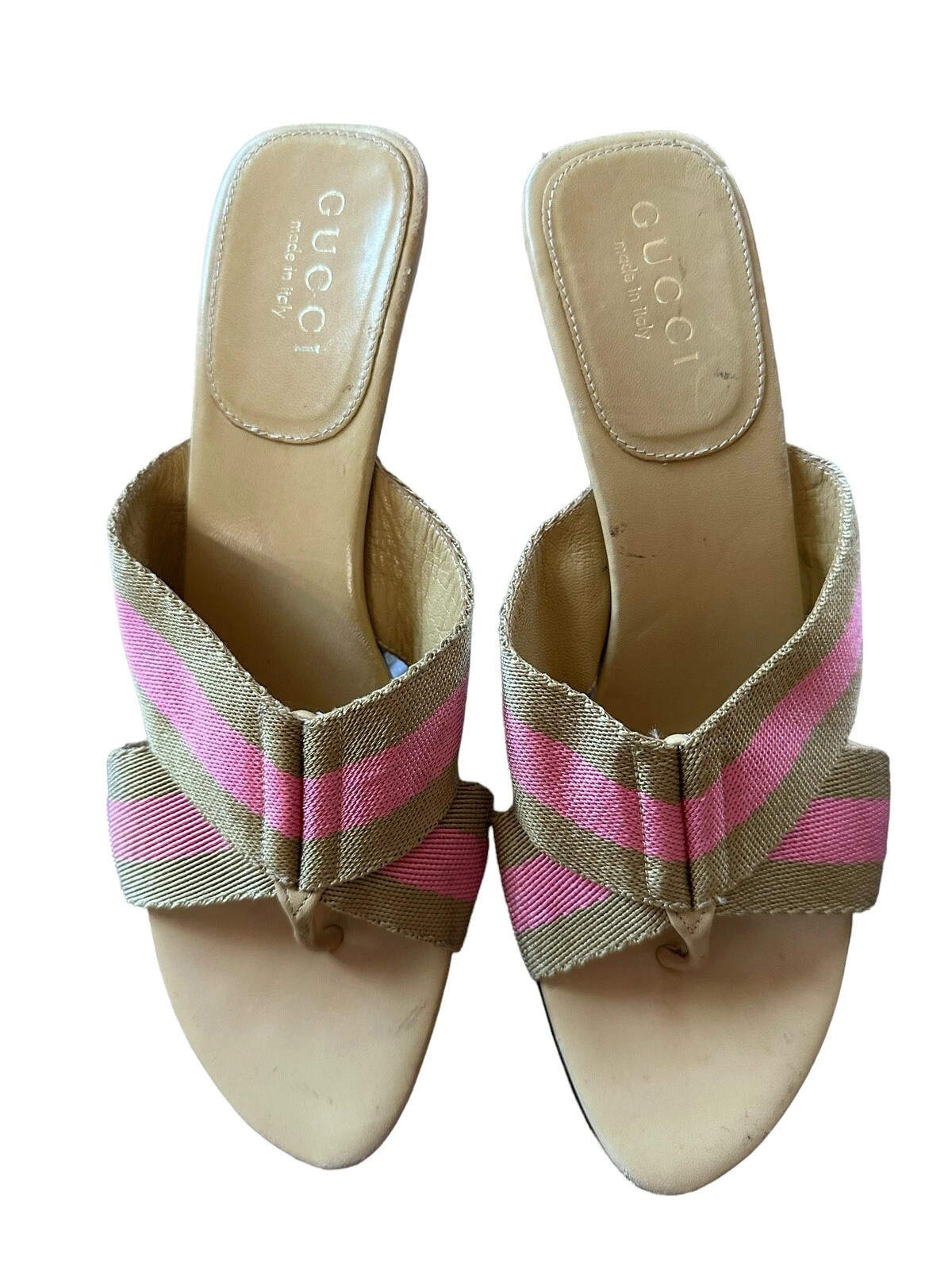 Talons supérieurs à rayures en cuir Gucci pour femmes taille 8 B
