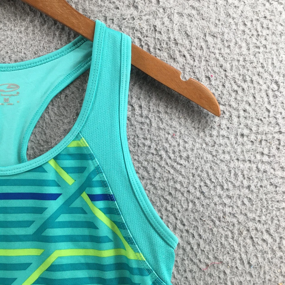 Camiseta sin mangas Champion Activewear espalda deportiva para mujer M verde azulado estampado geométrico sin mangas Foto 4 de 4