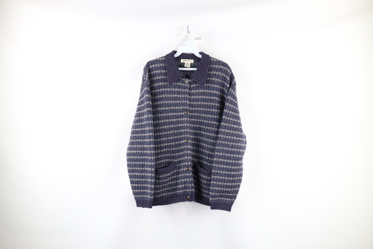 トップス Eddie Bauer V Neck Cotton Cardigan 90s 90s Eddie Bauer Cream Open Knit Cardigan. Grannycore Striped