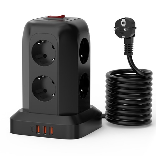 8 Fach Steckdosenleiste 4 USB Mehrfachsteckdose Steckdosenturm Multi Steckdosen - Bild 10 von 15