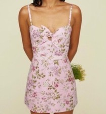 REFORMATION BELIZ FLORAL PINK MINI DRESS ARUBA US 4/ UK 8