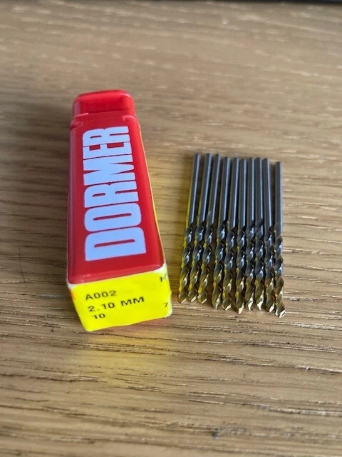 Dormer 2.10mm HSS Tin Coated Tip Drill Bits A002 Box of 10 Jobber Drills 2.1mm