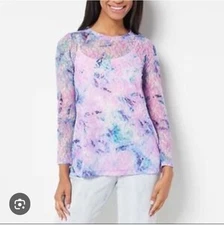 LOGO by Lori Goldstein Top Pink Blue Sheer Lace Size 3X