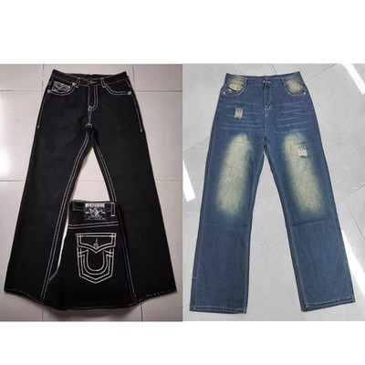 Unisex High street Jeans Vintage Demin Mit weiß, dickes Garn Wide Legs Freizeit