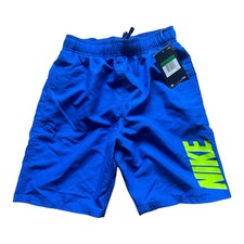 Nike Swim Trunks Youth - Large 11 13 - NWT - Blue and Neon Green Lined