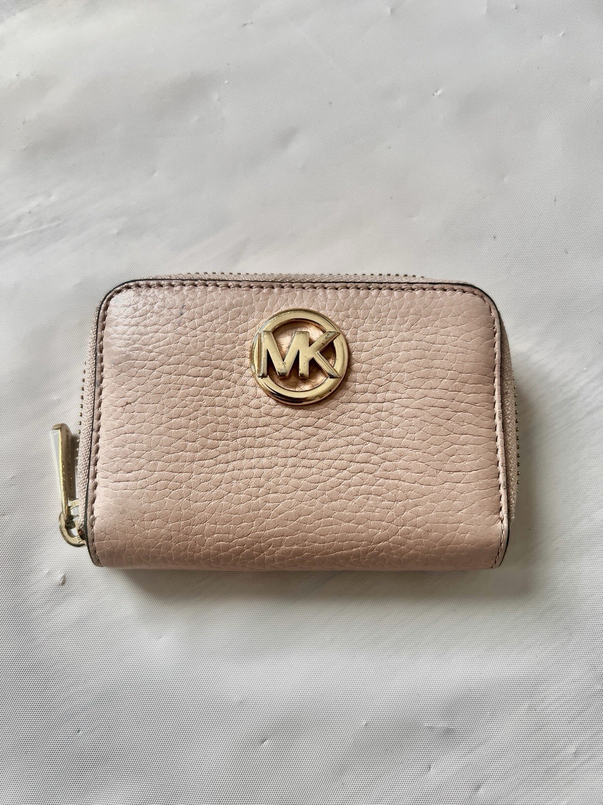 Michael Kors Fulton leather zip around credit cards purse coin case light pink