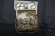 Antique Petit point tapestry Purse snake chain w/ clasp velvet lined w/ petition