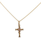 VINTAGE SOLID 14K YELLOW ROSE GOLD FLOWER CROSS PENDANT 20" NECKLACE #8053 — photo 3