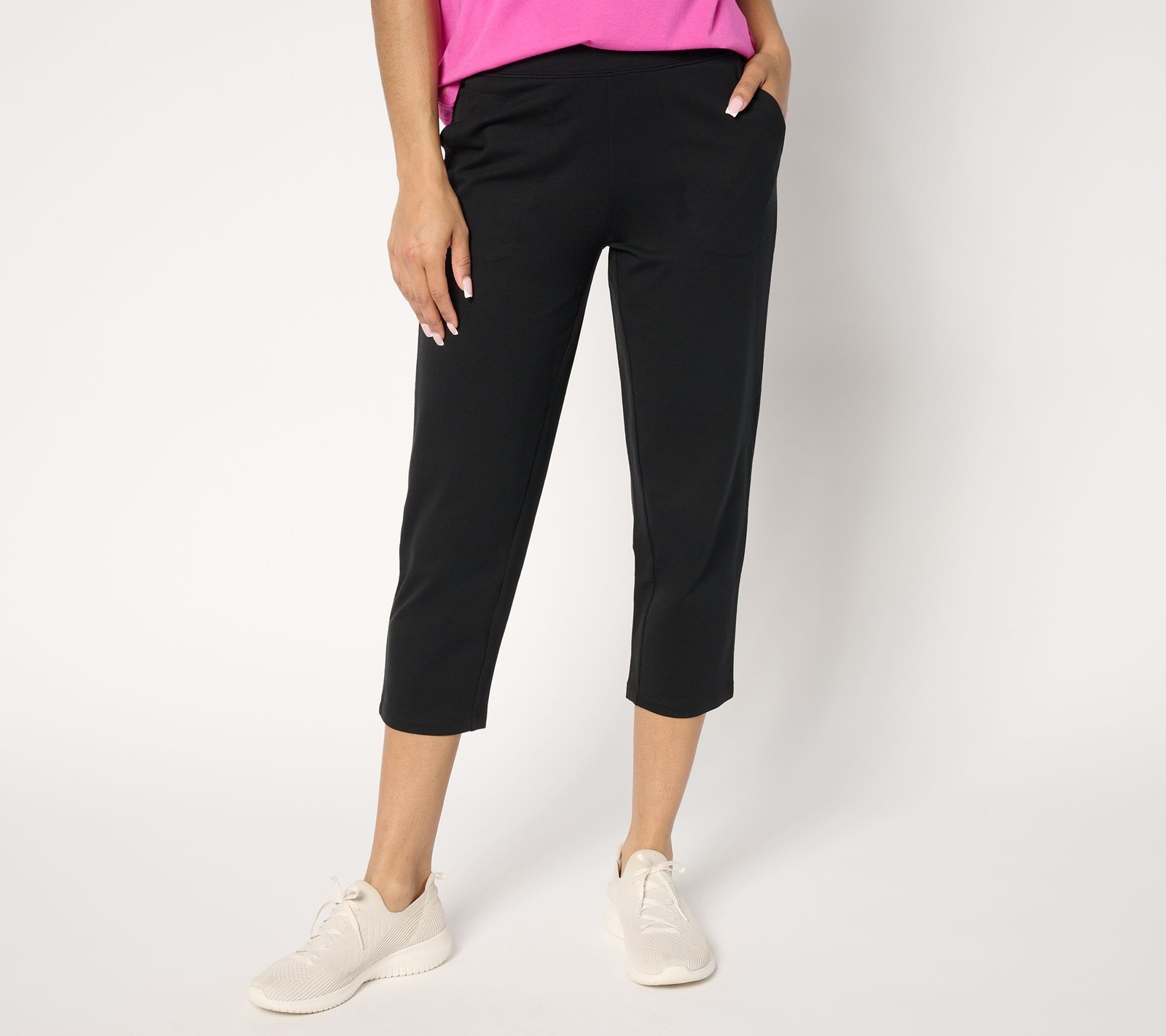 Denim & Co. Women's Petite Pants PM EasyWear French Terry Crop Pant Black