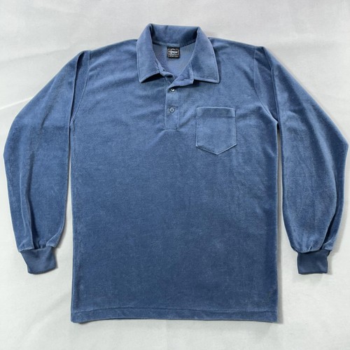 Camisa Campus Vintage Para Hombre Grande Azul Terciopelo Manga Larga Polo Años 70 Hecha en EE. UU. - Imagen 5 de 12