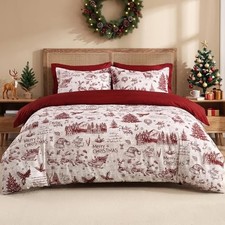 Christmas Duvet Cover Queen Size - Christmas Holiday Queen 90"x90" Red