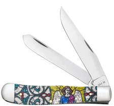 Case xx Knives Stained Glass Series Angel Trapper 38818 Natural Bone PocketKnife