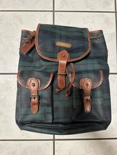 Large Classic Green Plaid Polo Ralph Lauren Leather Trim Backpack