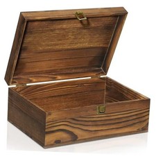 Large Wooden Keepsake Box, Vintage Storage Box with Hinged Lid, Decorated