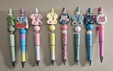 8 Cute Healthcare Beaded Refill Pens with Focal Beads. Assorted Colors.