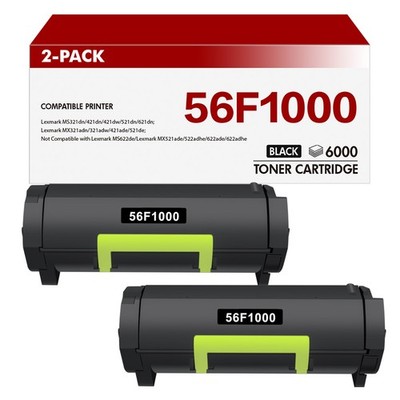 2*Toner Cartridge Compatible for Lexmark 56F1000 Toner Cartridge for MS321 MX421