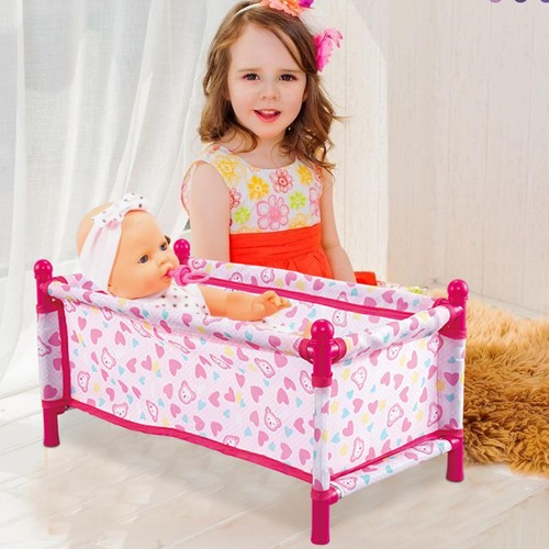 Pretend Play Toy Kids Doll Bed Pink Girls Toy Baby Doll Accessory Mini Doll Crib - Picture 11 of 12
