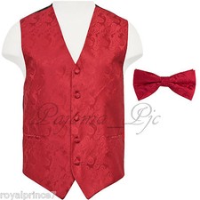 Red Paisley Vest Waistcoat  Bow tie Formal Wedding Prom Tuxedo Suit 20CC