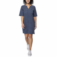 HANG TEN WOMEN'S SUN UPF 50 PROTECTION STRETCH STRIPE DRESS NAVY MEDIUM NWT