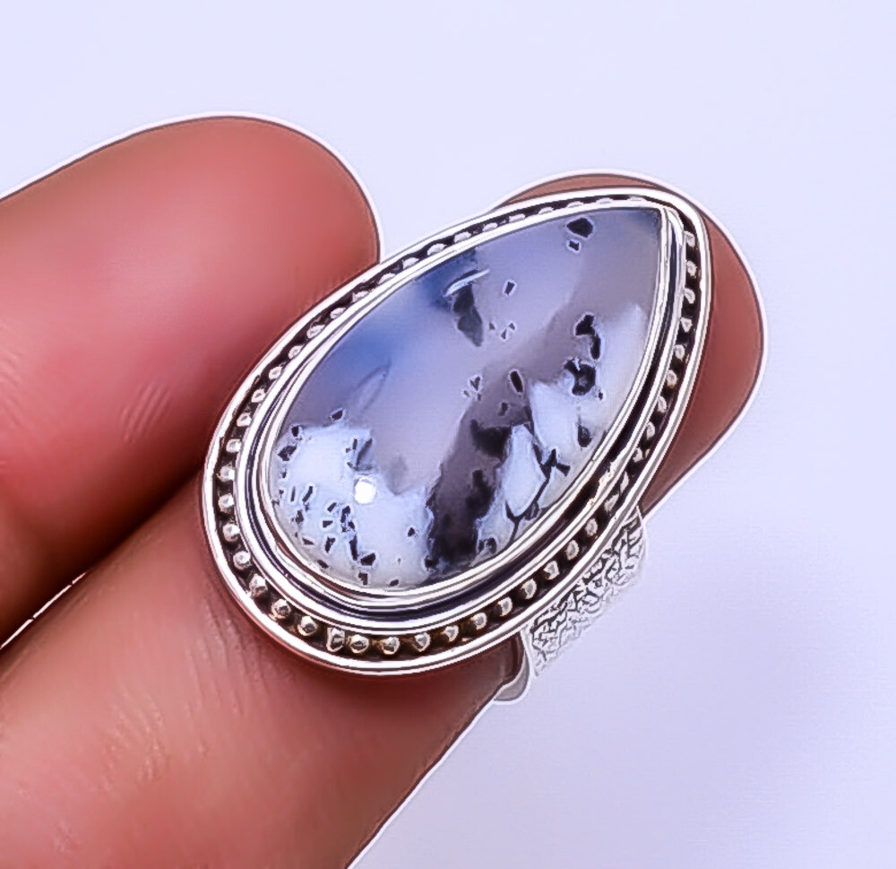 Merlinite Dendritic Opal -Brazil 925 Sterling Silver Ring S.7 R20 Valentine Gift