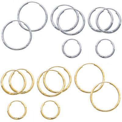 14 Karat Gelbgold Satin Diamantschliff kleine 1,5 mm Creolen Aretes de Oro