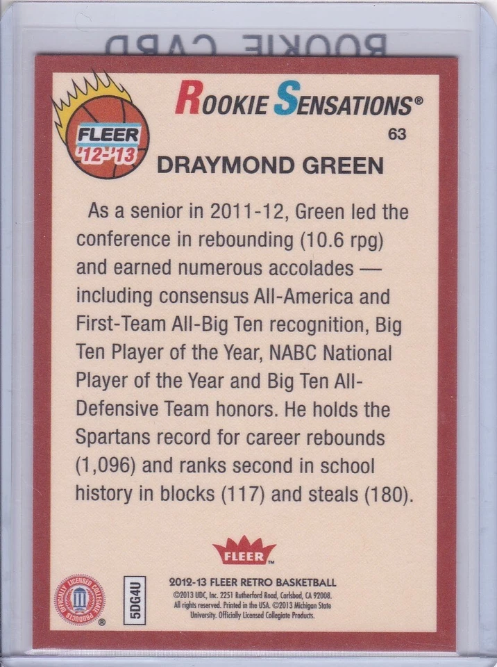 DRAYMOND GREEN ROOKIE CARD 2012 Fleer Retro Warrior Basketball VINTAGE DESIGN RC Foto 2 de 2