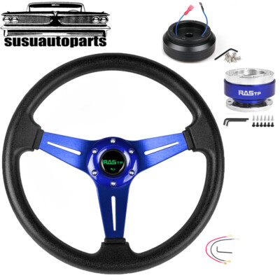 14IN Blue Steering Wheel+Quick Release+Hub Adapter For Honda Civic 1996-2000 EK