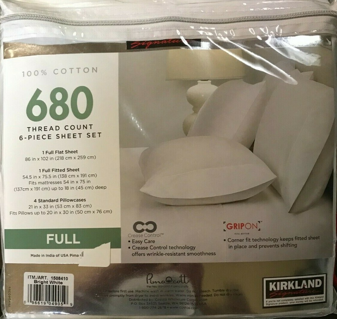 Kirkland Signature 680 Thread Count 6-piece Sheet Set, Full
