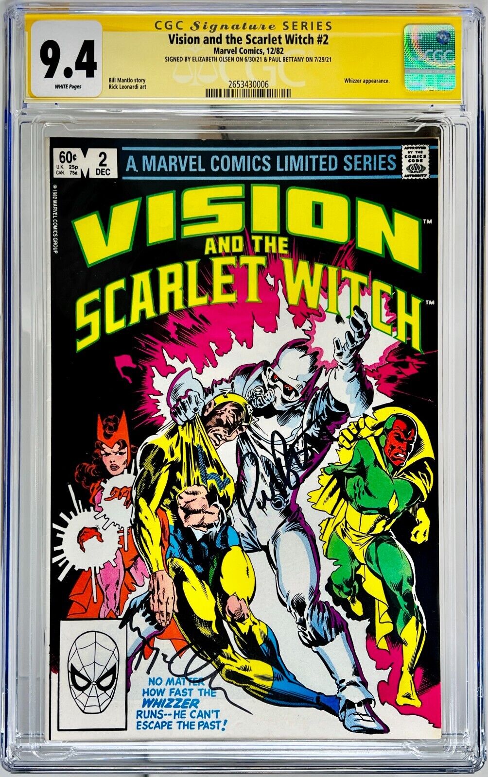 CGC SS Graded 9.4 Vision + Scarlet Witch #2 Signed Paul Bettany Elizabeth Olsen