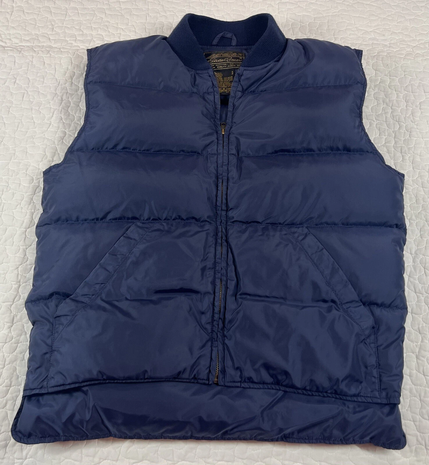 Eddie Bauer Down Puffer Vest Men's Small Blue Vintage 80s Hiking Outdoors