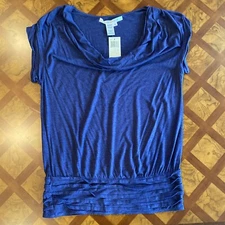 Max Studio Lagenlook Vintage Top Size S Heather Blue Rayon Lycra Knit $58