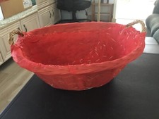 Vintage Heavy Two Handled Wicker Basket with Homemade Cloth Liner