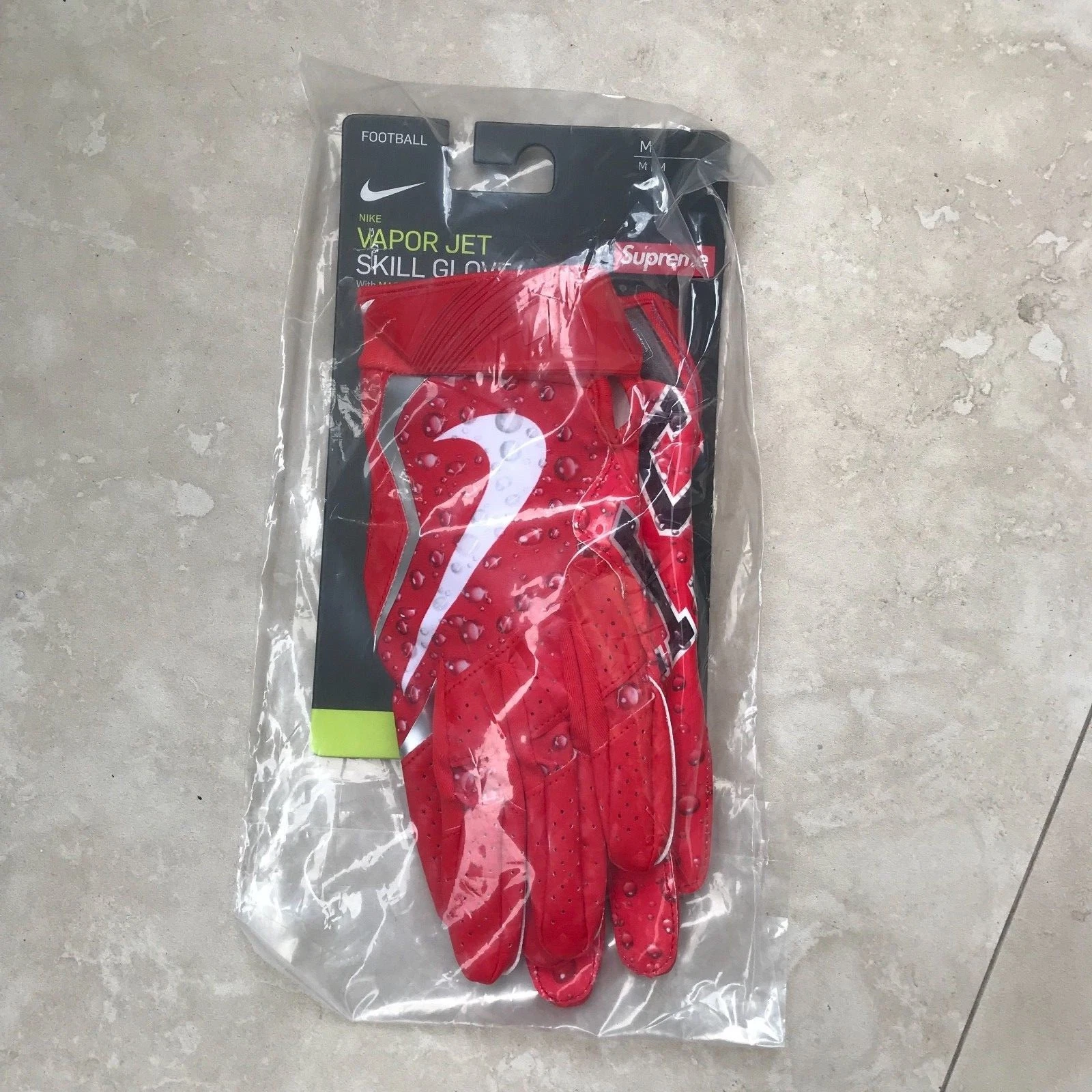 Gants de football Supreme Nike Vapor Jet 4.0 taille moyenne rouge FW18 neufs 
