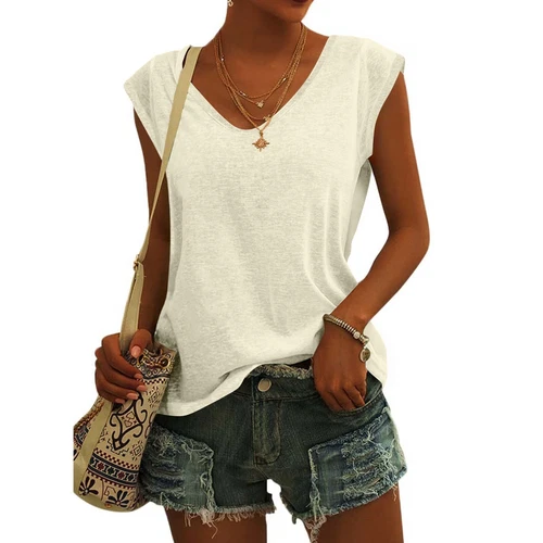 Einfarbige ärmellose Damen-Tanktops V-Ausschnitt lässig locker Sommer T-Shirts Tee - Bild 16 von 73