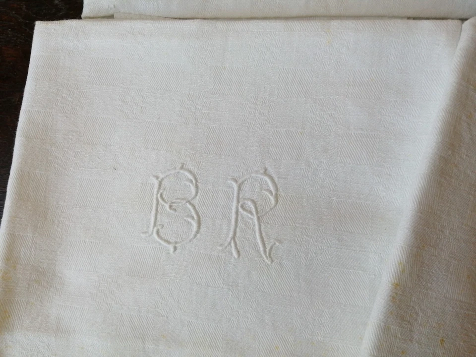 AR2- Lot de 12 Serviettes de table coton damassé Monogramme BR 55 X 65cm - Photo 4/4