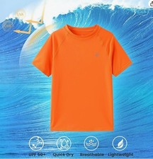 Boys UPF 50 Rash Guard Swim Shirt Quick Dry UV Protection Orange Size 10-12
