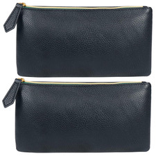 Soft Faux Leather Cosmetic Bag, 2pcs Black Makeup Brushes Zipper Pouch Travel Or
