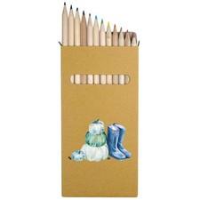 12 x 'Stack Of Pumpkins And Blue Boots' Long Colour Pencils PE00084527 