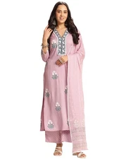 GoSriKi Women's Rayon Viscose Printed Straight Kurta with Pant & Dupatta