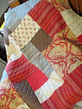 Cottage Farmhouse Patchwork Throw Blanket Quilt Blue Red Brown Stripe Floral
