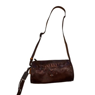 Anekke Western Style Brown Leather Shoulder Bag Boho Studded Accents