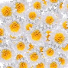 24 PCS Paper Flowers Decorations 3 Size Daisy Tissue Pom Poms Sunflowers White