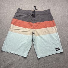 O  Neill Board Shorts Mens 32x10" Block Stripe Swim Trunks Pockets Logo